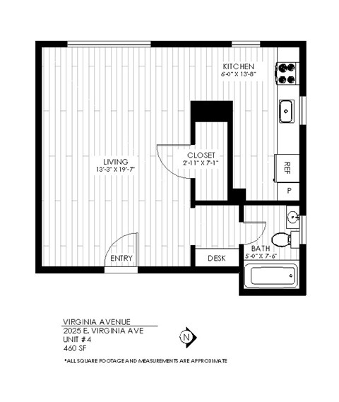 Floor plan for studio, 1 bath, 460 sqft